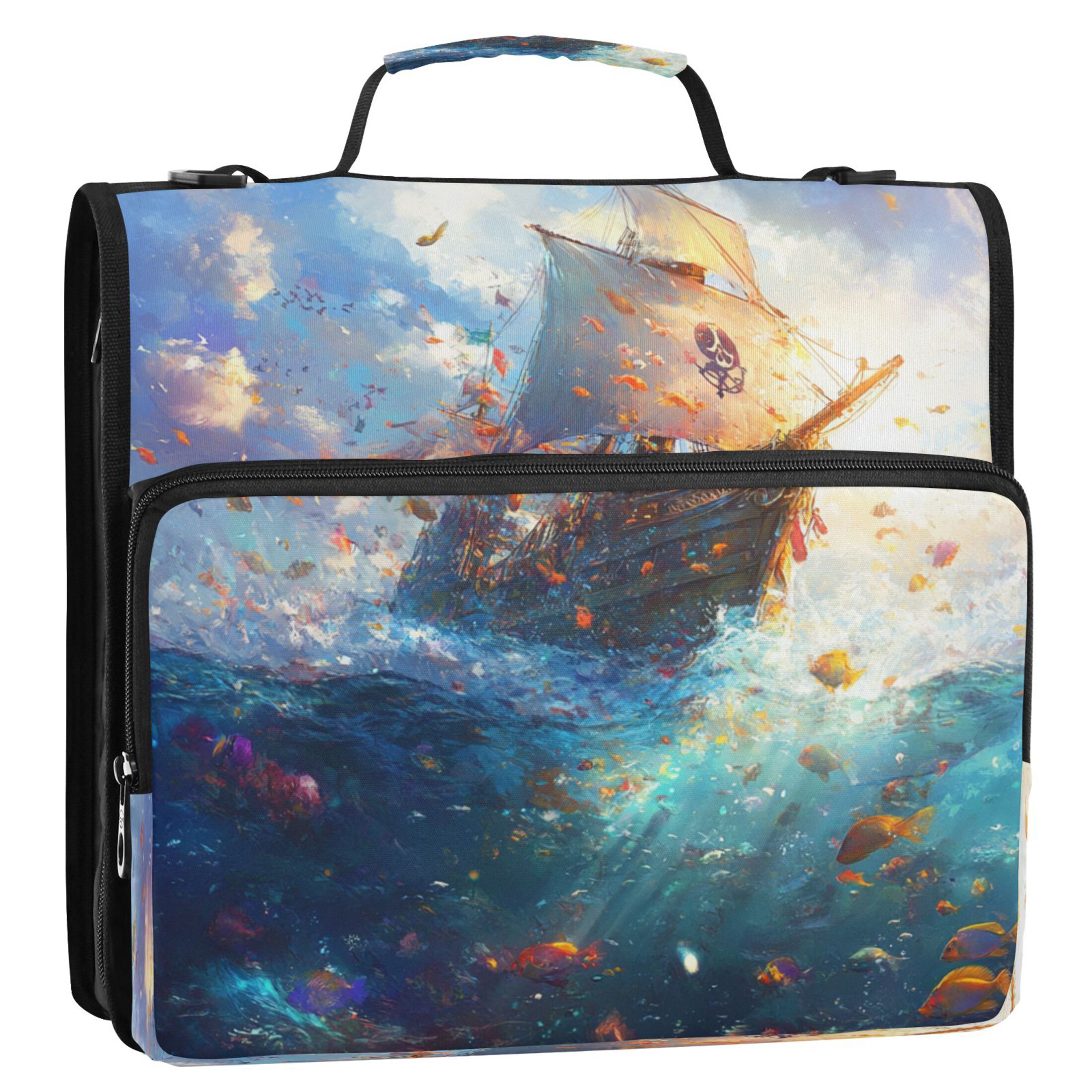 YAZAOO Zipper Binder trapper keeper Documents Organized Design Whimsical Pirate Dream Printed
