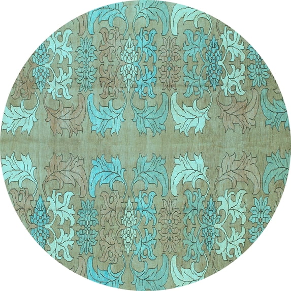 Ahgly Company Indoor Round Abstract Light Blue Modern Area Rugs, 8' Round