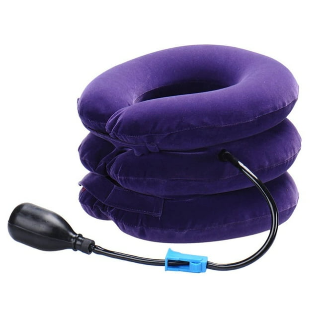 Air Inflatable Cervical Neck Traction Device Adjustable Neck Pillow and Brace for Pain Relief Travel Sleeping - Purple