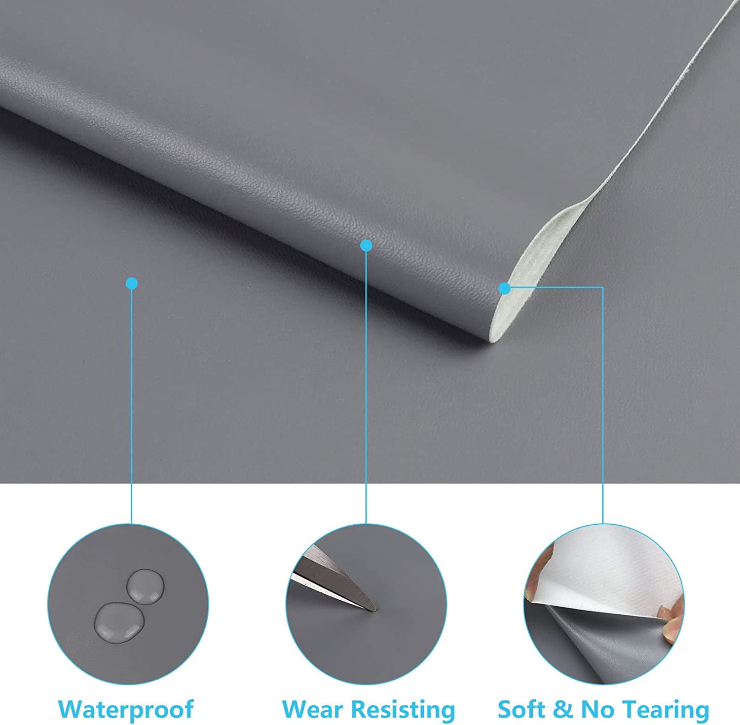 Artificial Leather PU Fabric Vinyl Material 2-Way Stretching for DIY Sewing Crafts Upholstery Gray