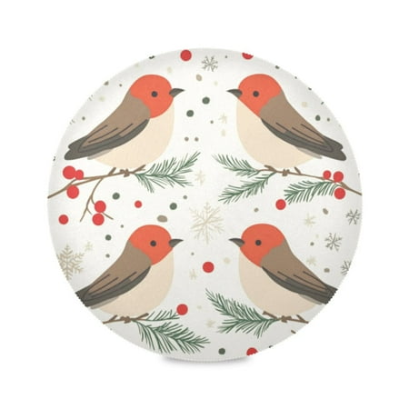 

Round Plate Mat 15.4x15.4 Inchesx6 Placemat Table Mat Kitchen Mat Coffee Mat Fabric Thick Strong Wear-Resistant Heat Resistance Lovely Christmas Bird