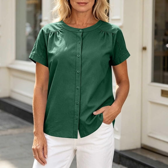 ClodeEU Women's Round Neck Short Sleeve Blouses,Casual Loose Fit Shirts for Summer ,Women's Plus L