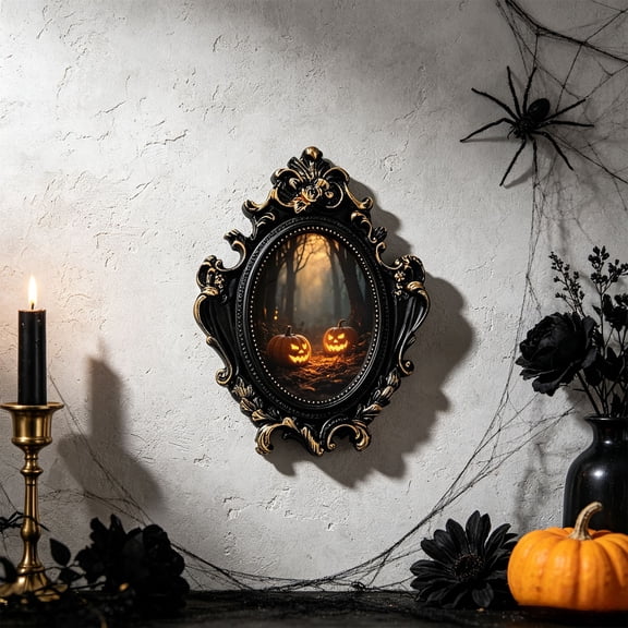 Vintage Shadow Box Picture Frame, Gothic Black Gold Embossed Deep Display Frame with Glass Front and Hanging Hardware, for Dried Flower Wall Decor and Memorabilia Shadowbox, C