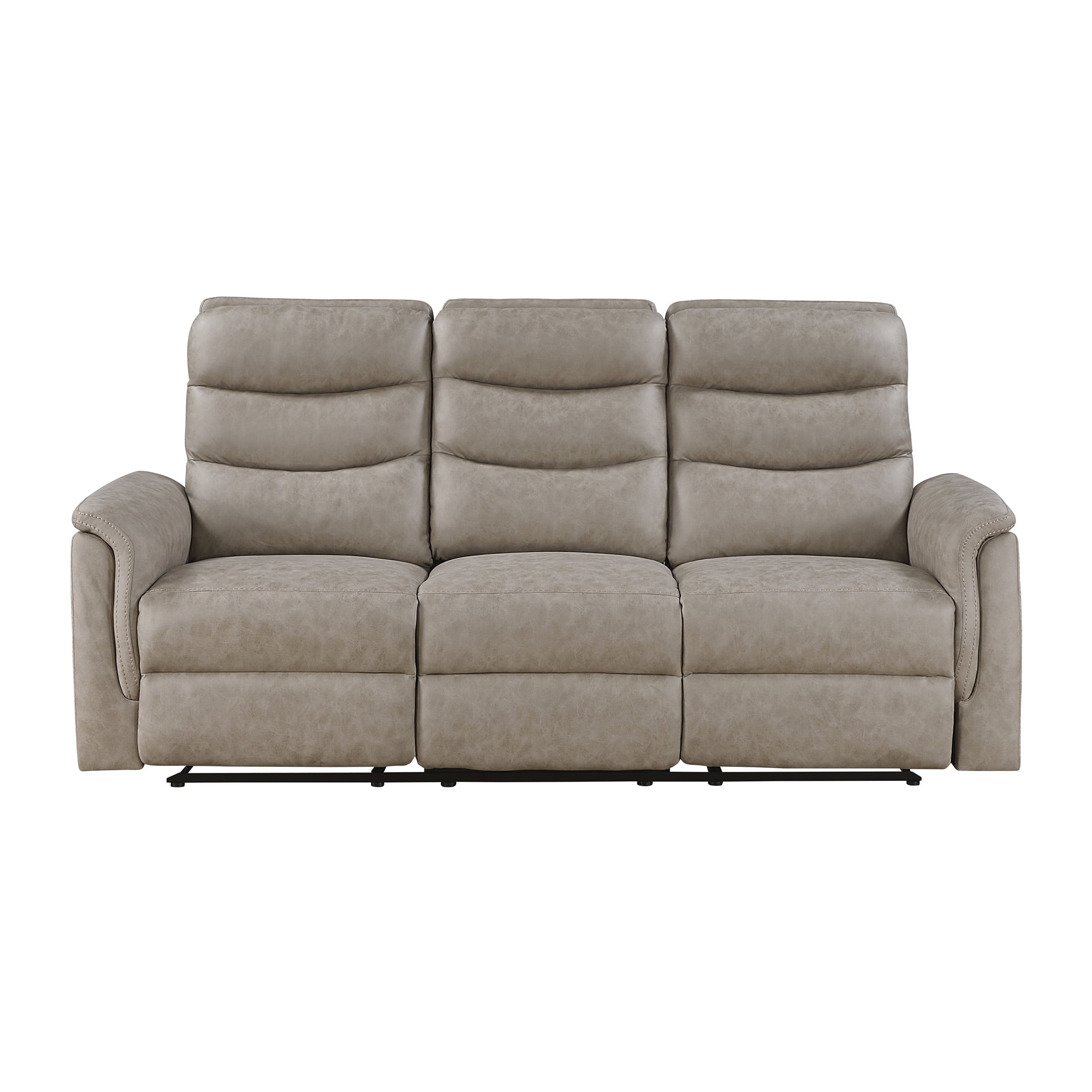 OakvillePark Solstice Microfiber Manual Double Reclining Sofa with Drop-down Cup Holders, Taupe