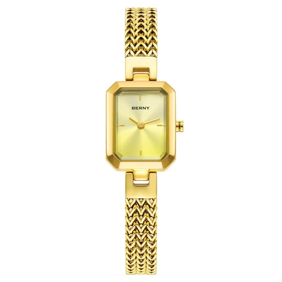 BERNY Small Gold Watches for Women, Dainty Minimalist Dress Watch with Square Dial, Vintage Stainless Steel Bracelet Watch, Waterproof, Ladies Luxury Watch Gifts (Gold)