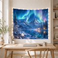 thumbnail image 5 of Icelandic Aurora Borealis Over Frozen Lake with Snowy Peaks and Lanterns, Dreamy Fantasy for Nature Lovers, Celestial Wall Art, Christmas Gift Tapestry Wall Hanging for Bedroom and Living Room, 5 of 7