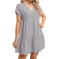 thumbnail image 3 of Summer Women V Neck Flowy Babydoll Dresses Short Sleeve Swing Shift Loose Casual Mini Dress, 3 of 5