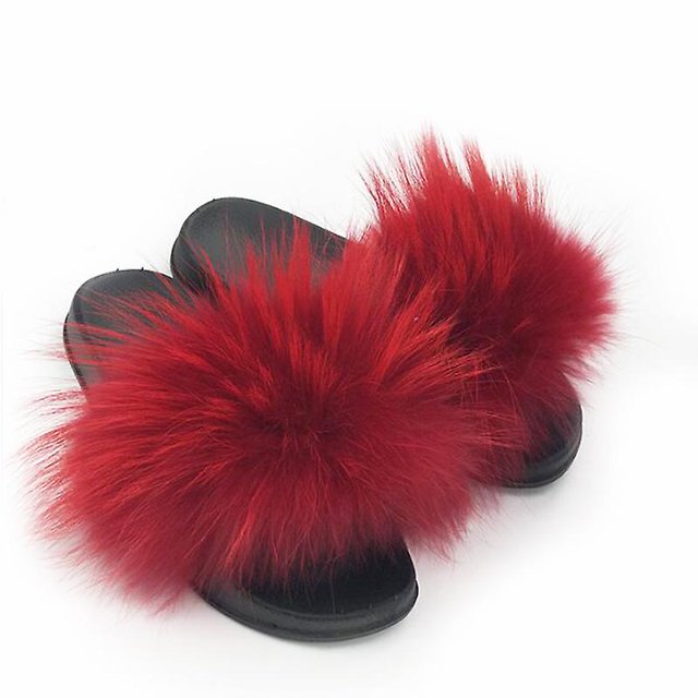 Mimigo Womens Luxury Real Raccoon Fur Slides Slippers Furry Sliders Fashion Flat Soles Soft Summer Flip Flop Sandals zhangyuxiang LED