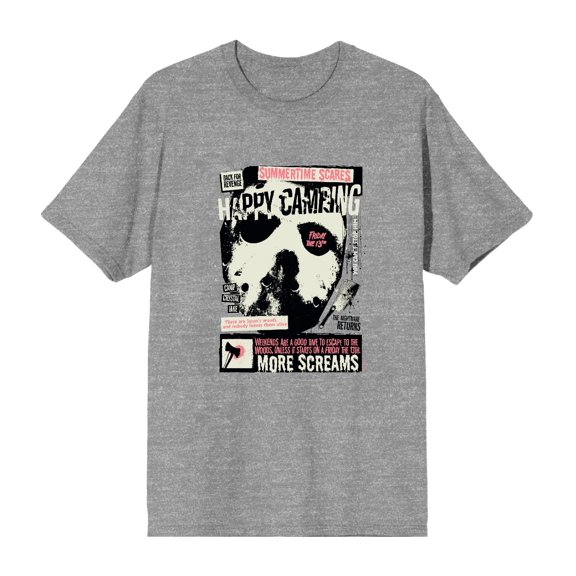 Friday the 13th Broken Mirror and Bloody Mask Men's Heather Gray Crew Neck Short Sleeve Tee-Medium