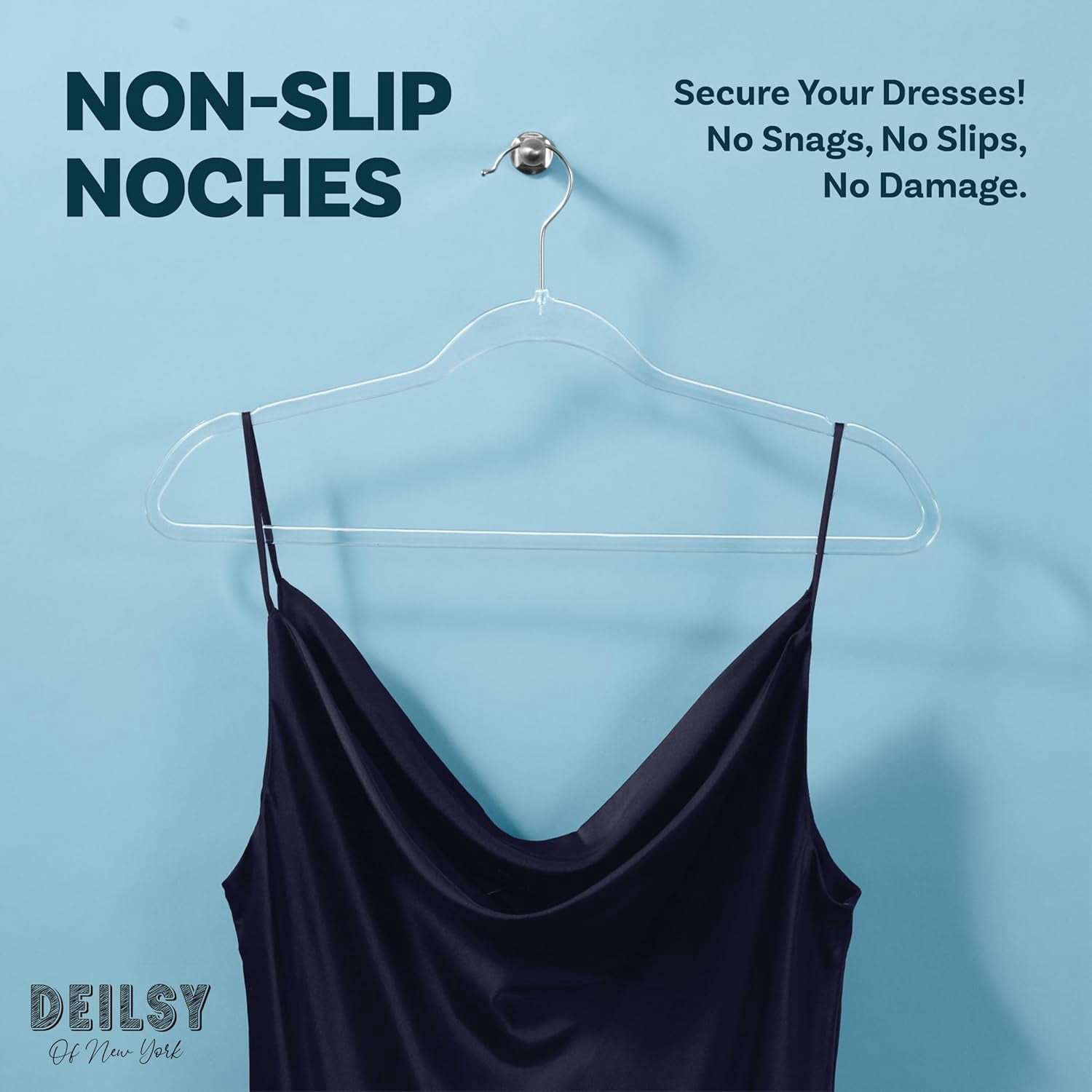 DEILSY Clear Hangers 50 Pack with Silver Hook - Non Velvet Slim Hangers - Durable Hanger Space Saver for Closet Organization, Shirts, Dresses, Jackets, Pants, Adult Clothes Storage Solution