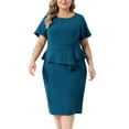 thumbnail image 2 of Unique Bargains Women's Plus Size Short Sleeve V Neck Work Bodycon Pencil Dresses 4X Lake Blue, 2 of 6
