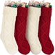 thumbnail image 1 of Medias navideñas de lana tejidas, 4 piezas, medias navideñas blancas de punto para la familia, 1 of 5