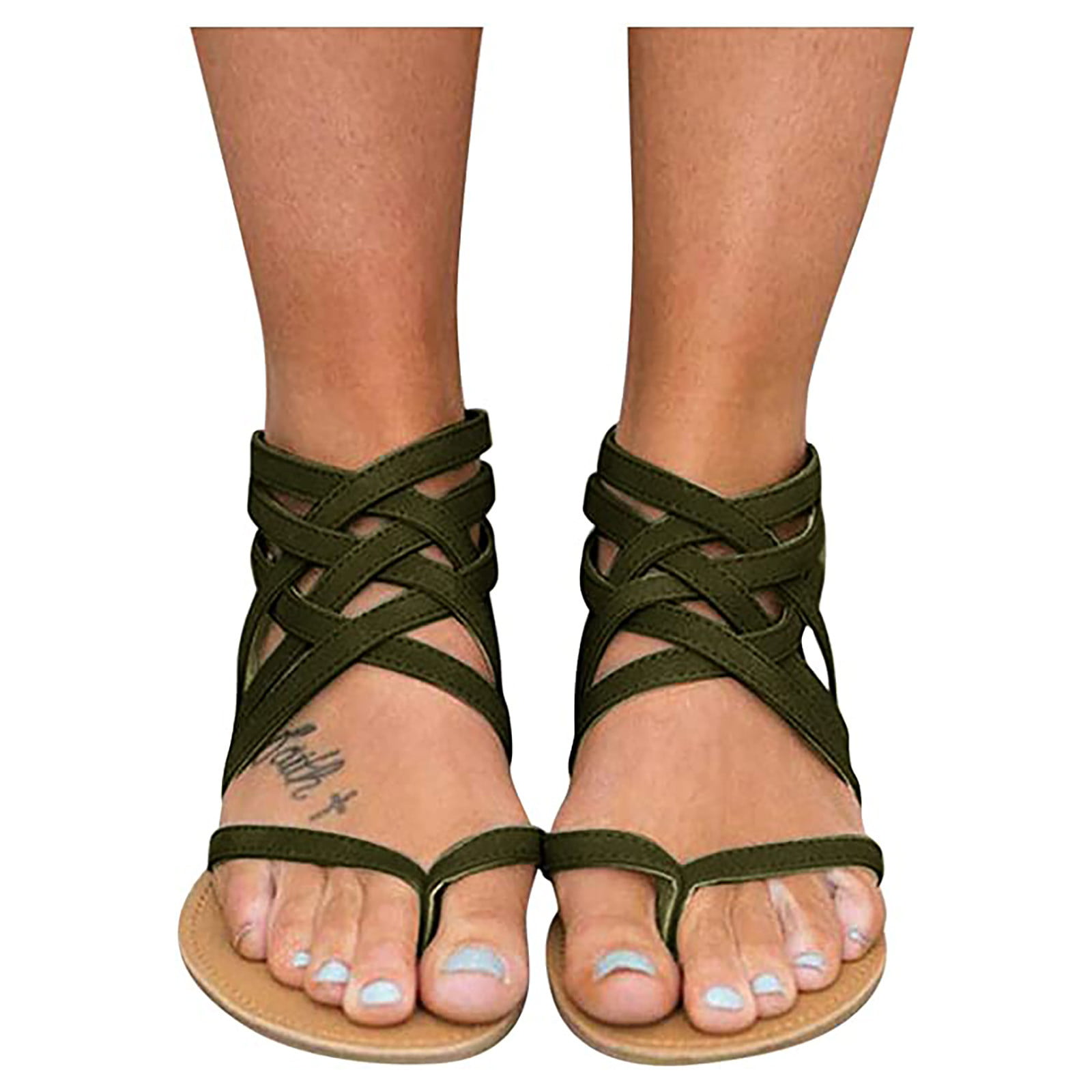 Womens Summer Flat Sandals and Slippers Cross-Toed Flat Casual Casual Sandals 