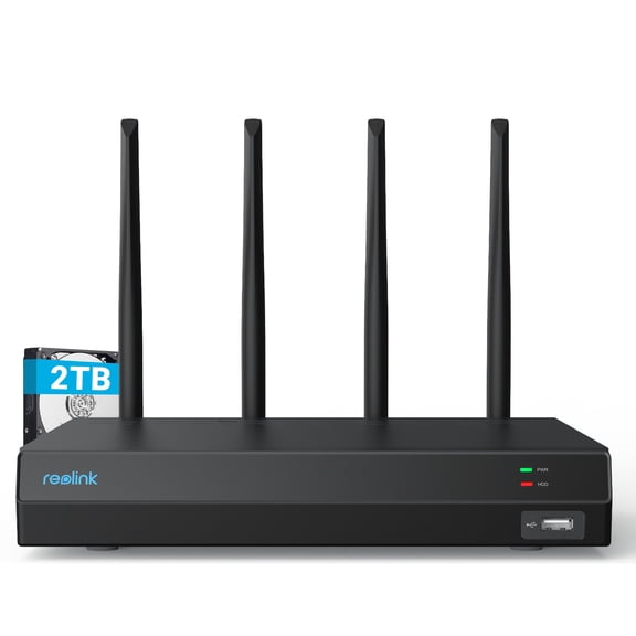 Reolink 4K 12CH WiFi NVR Wi-Fi Built-in 2TB HDD, 24/7 Recording Home Security Camera System RLN12W