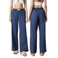 thumbnail image 4 of Elippeo Women Summer Leisure Baggy Pants Elastic Waist Button Wide Leg Plaid/Striped Pants, 4 of 9