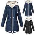 thumbnail image 1 of Sentmoon Woman Coat Oversized Hooded Neck Long Sleeve Waterproof Jacket Zipper Solid Color Windproof Clothes Fall and Winter Stylish for Backpacking and Camping, 1 of 5