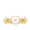 thumbnail image 4 of Rosec Jewels Nature Inspired Floral Ring - Freshwater Pearl Solitaire Ring with Diamond - 6 MM, 18K Yellow Gold, US 12.50, 4 of 8