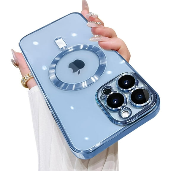 Case Made for iPhone 15 Pro Max 6.7 Inch [Built-in Camera Protector] [Compatible with MagSafe] Anti-Scratch Shockproof Protective Electroplated Case for Women Men - Light Blue