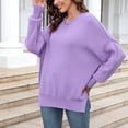 thumbnail image 4 of Defitshape Women's Knit Pullover Sweater Soft Crew Neck Fashion Thermal Winter Casual Long Split Tunic Shirts Purple X-Large, 4 of 4