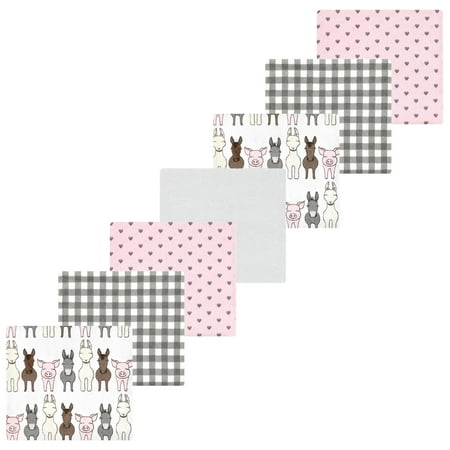 Luvable Friends Hudson Baby Flannel Receiving Blankets 7pk, Barn Pals Pink