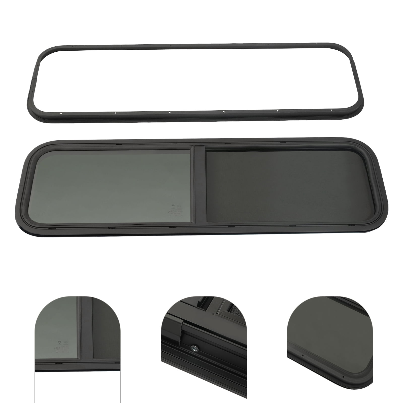 High-Quality RV Horizontal Window, Black Aluminum Alloy Frame with Screen Window, UV Protection, Water-Sealed, Modern Style, Perfect for RV Upgrade
