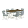 thumbnail image 6 of East West Furniture V077SI215-7 7-Piece Dinette Set- 6 Upholstered Dining Chairs with Baby Blue Linen Fabric Seat and Button Tufted Chair Back - Rectangular Table Top & Wooden Legs - Distressed..., 6 of 10
