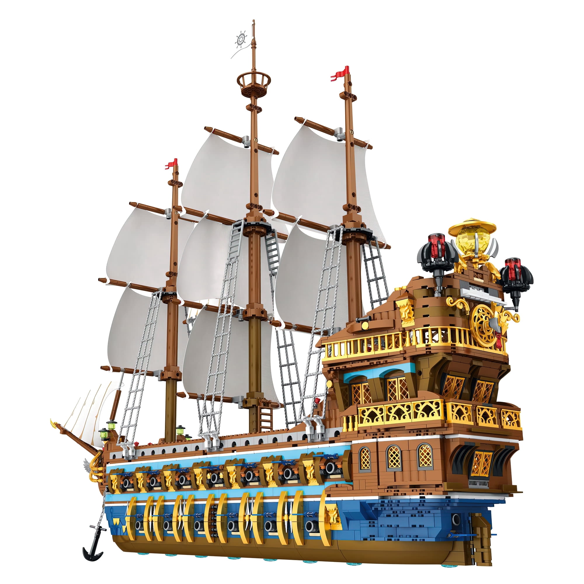 HI-REEKE Pirates Ship Building Block Set The Royal Fleet Ship Kit Plastic Toy Gift for Adult Gold