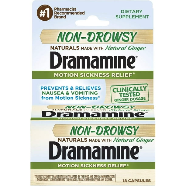 Dramamine NonDrowsy Naturals with Natural Ginger, 18 Count Walmart