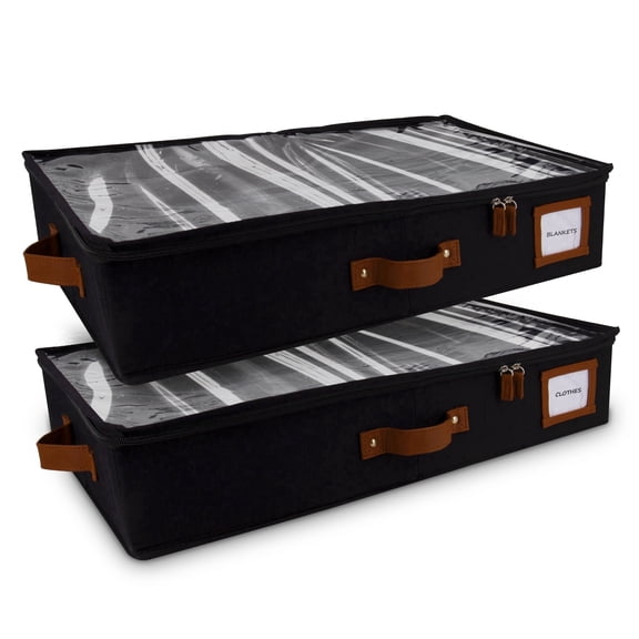HOMELUX THEORY 2pc Under Bed Storage Containers, Bedroom Under the Bed Drawer Storage Organizer with Bins and Lids, Large Underbed Clothes Storage Box Ideal for Blanket, Fabric, & Shoes (Black)
