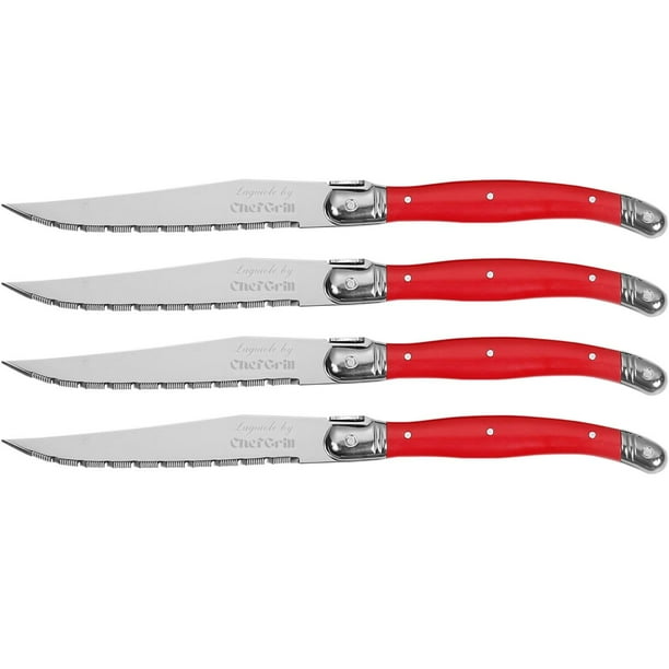 Cuchillos Laguiole uso Comercial LaguioleRed 4 pza 23 cm Carmesí Acero Inoxidable Cuchillo para carne.