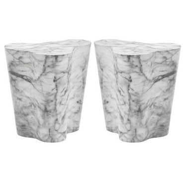 Home Square Ava 18" Contemporary Concrete Small End Table in White - Set of 2