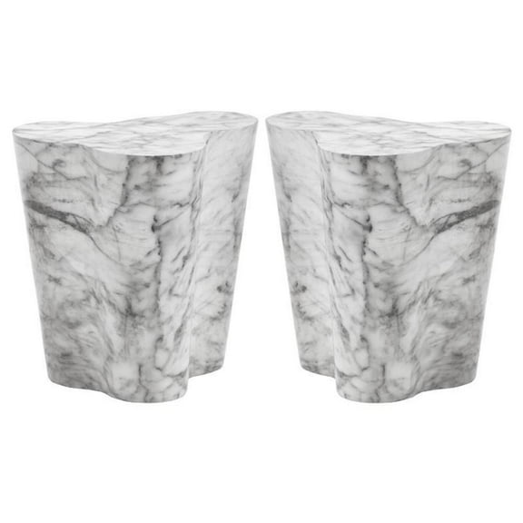 Home Square Ava 18" Contemporary Concrete Small End Table in White - Set of 2