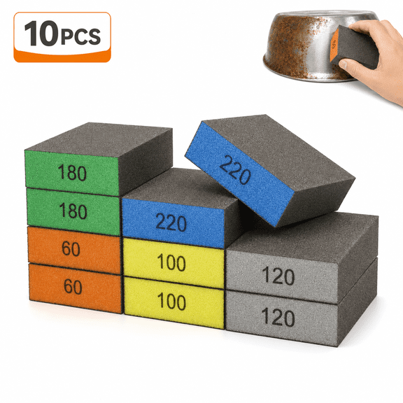 WLGJL 10 pack 60-220 Sanding Sponge, Washable and Reusable Handmade Sandpaper Block, for Wooden Drywall Sheetrock and Metal Glazing