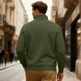 thumbnail image 5 of Men's Fleece Round Neck Pullover, Solid Color Hoodie Fleece Jacket for Winter, Outdoor Activities, Camping and Cold Weather Protection,Army Green,L, 5 of 6
