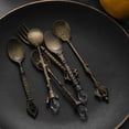 thumbnail image 5 of 6 Pieces Spoon Sets Retro Spoon Dessert Table Decoration Spoon Small Royal Style Metal Golden Carving Coffee Spoon Snack Fruit Skewers Dessert Fork Kitchen Tool Teaspoon, 5 of 10