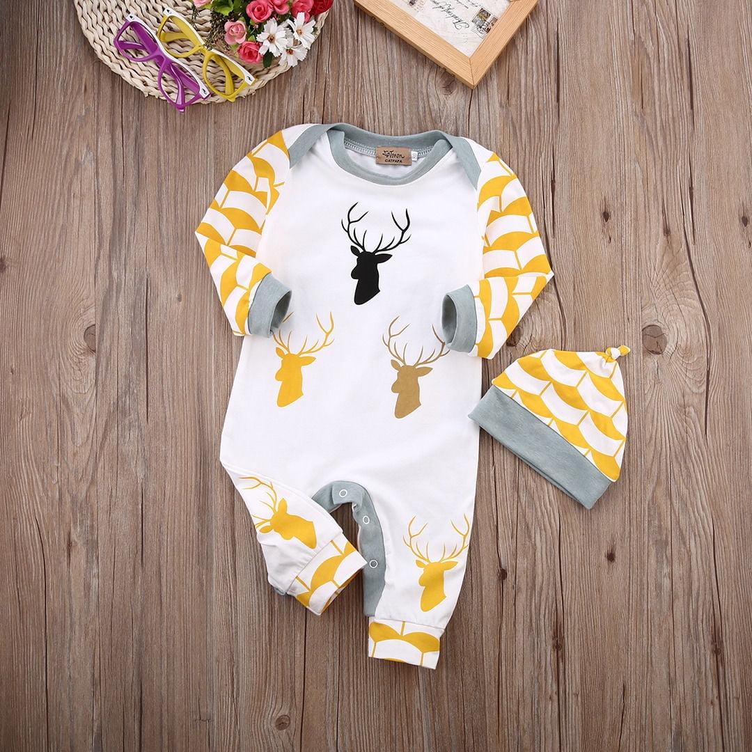 Newborn Infant Kids Baby Boys Girl Clothes Romper Jumpsuit Bodysuit Hat Outfits