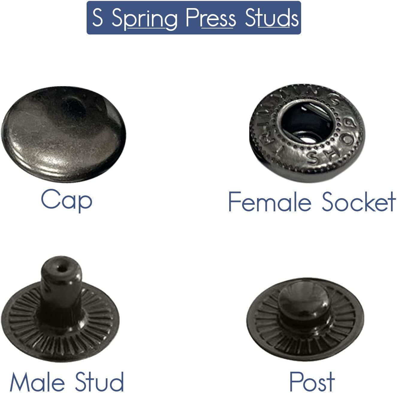 WedDecor 20mm S-Spring Press Studs 4 Part Gunmetal Snap Fasteners Sew  Buttons for Leathercraft, Sewing, Jackets, Shirts, Fabric, Repair, DIY  Projects