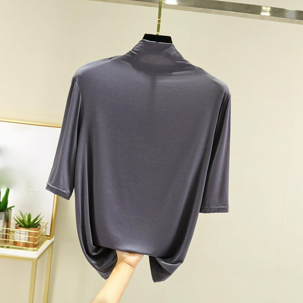 mfyjkho Tops Casuales Para Mujer, Camiseta Interior De Cuello Alto Con Mangas Cinco Cuartos En Color Para Mujer Tops Y Blusas Para Mujer Xl