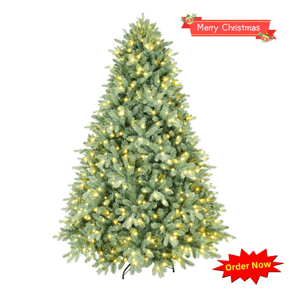 Tcbosik 7ft Pre-Lit Artificial Christmas Tree, Xmas Tree with 700 LED Lights and 2518 Branch Tips, Holiday Decoration with Metal Stand for Home Office, Blue