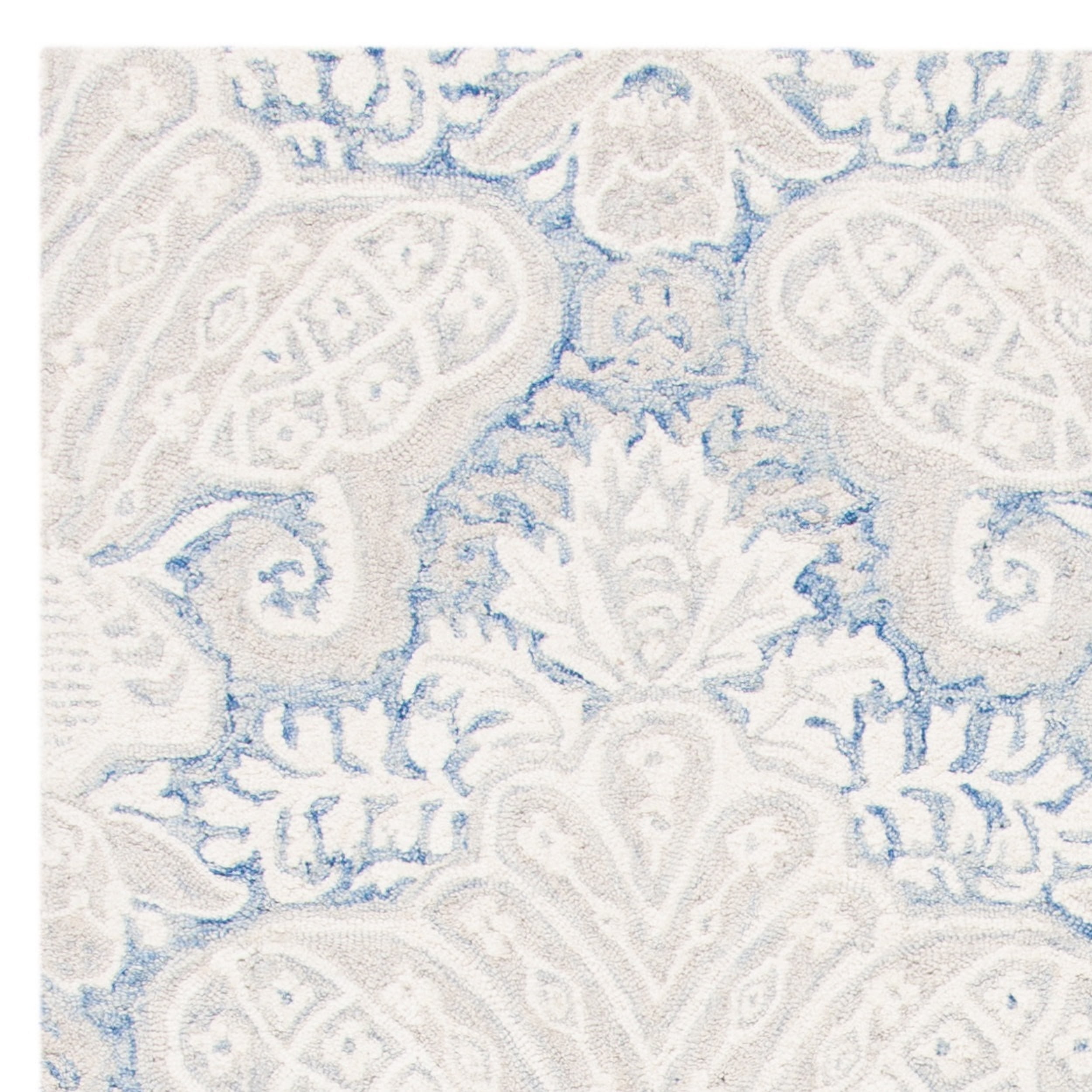 SAFAVIEH Micro-Loop Deziree Floral Trellis Wool Area Rug, Blue/Ivory, 4' x 6'