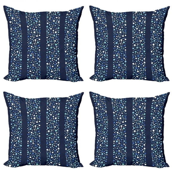 Ambesonne Abstract Throw Pillow Cover 4 Pack, Dots Circles Striped, 18", Indigo Violet Blue