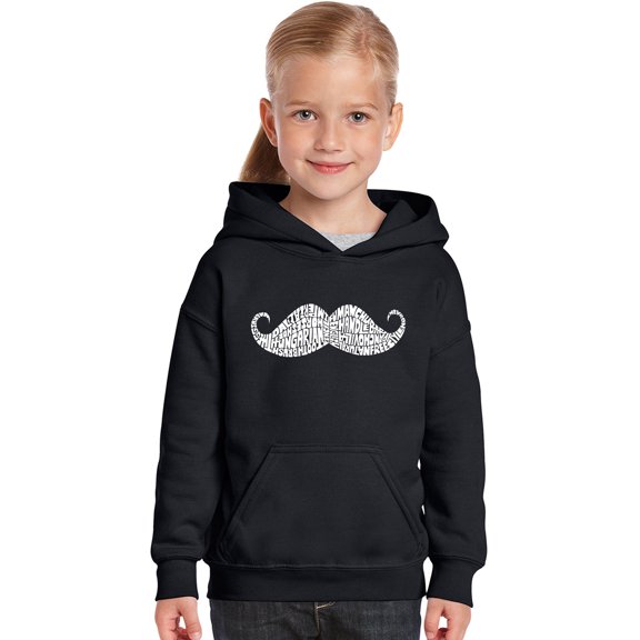 LA Pop Art Girl's Word Art Hooded Sweatshirt - WAYS TO STYLE A MOUSTACHE