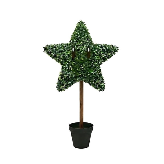 Independence Day 36" Patriotic Star Topiary Tree - Artificial Green Foliage Potted Plant, Patriotic Star Shaped Decor for Independence Day, Christmas, Front Porch & Indoor Home Decoration