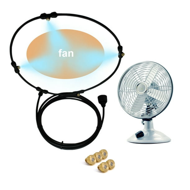 Irfora Kit de ventilador de nebulización para exteriores para sistema de refrigeración por nebulización de agua Misters Mister Fan Line y 5 boquillas de nebulización de latón para enfriar patios exter Irfora Línea de tubería