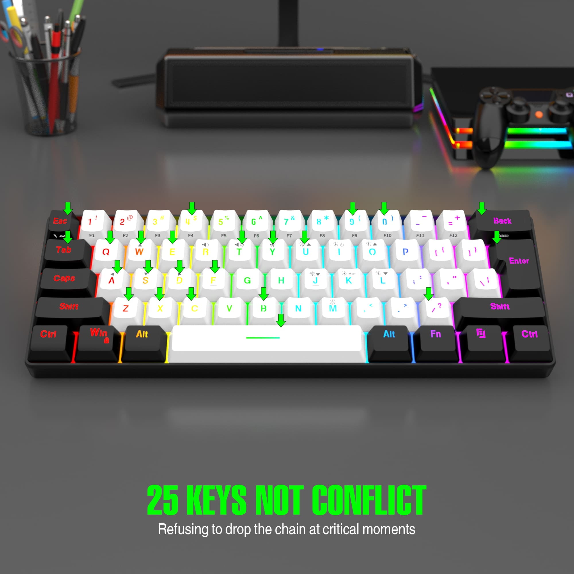 7KEYS Wired RGB Gaming Keyboard and Mouse Combo,  61 Keys true RGB 14 Mode of Backlight, 3200 DPI Gaming Mouse, Mini Keyboard with Membrane Switch Comfort Use for PC Computer Laptop