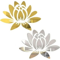 1bag 2sets Acrylic Mirror Wall Stickers Lotus Mirror Wall Decals 3D Mirror Wall Art Self Adhesive Mirror Wall Decorative Mural Detachable for Home Room TV Background golden Silver 14x10Inch