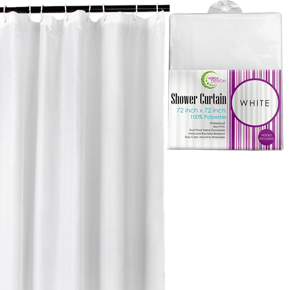 White Shower Curtain Mildew Resistant 72x72 Bath Curtains Liner for