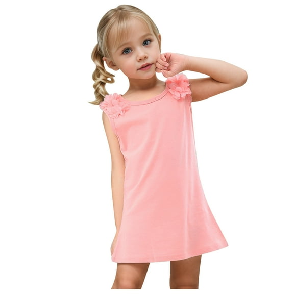 Girls Dresses Toddler Baby Solid Color Summer Sleeveless Kids Casual Beach Dresses Party Princess Dress Size 3 Y-4 Y