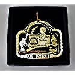 I Love My State Connecticut Landmarks Brass Ornament Black Leatherette Gift Box
