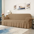 thumbnail image 3 of Subrtex Stretch 1-Piece Seersucker Loveseat Slipcover with Ruffle Skirt, Oatmeal, 3 of 7
